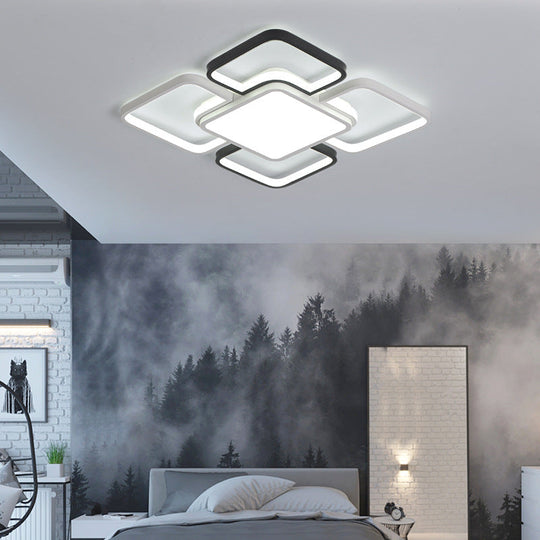 Modern Led Ceiling Flush Mount Light - 16/19.5/35.5 Black & White Square/Rectangle Lamp Acrylic