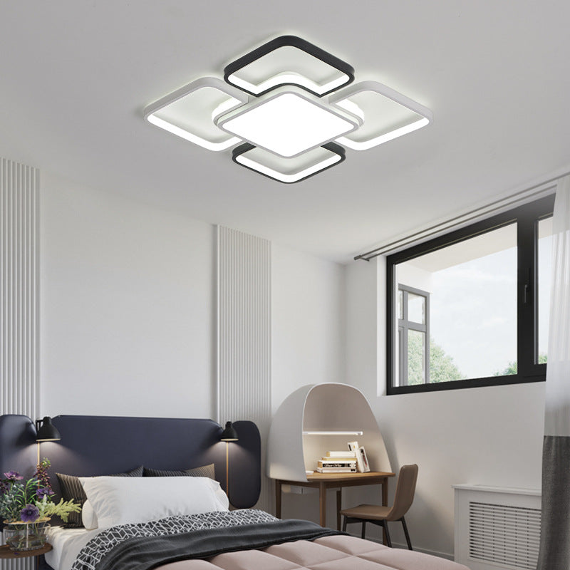 Modern Led Ceiling Flush Mount Light - 16/19.5/35.5 Black & White Square/Rectangle Lamp Acrylic