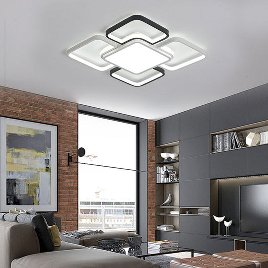 Modern Led Ceiling Flush Mount Light - 16/19.5/35.5 Black & White Square/Rectangle Lamp Acrylic