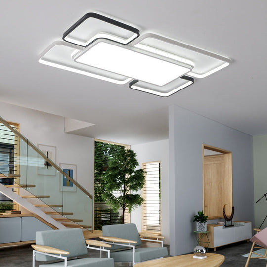 Modern Led Ceiling Flush Mount Light - 16/19.5/35.5 Black & White Square/Rectangle Lamp Acrylic