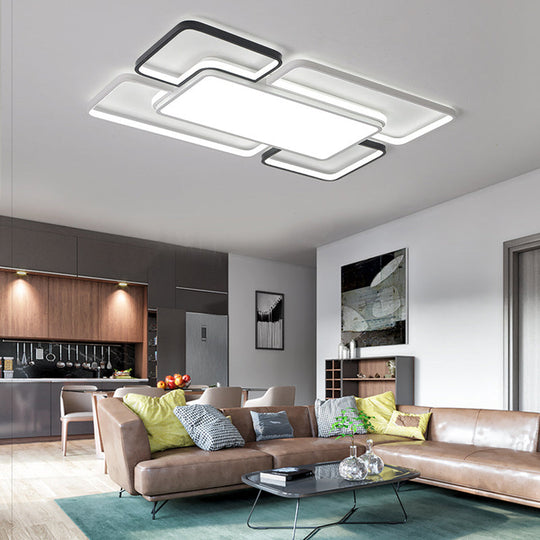 Modern Led Ceiling Flush Mount Light - 16/19.5/35.5 Black & White Square/Rectangle Lamp Acrylic