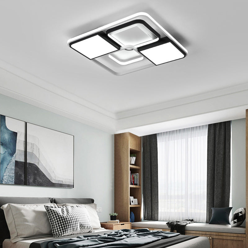 Adjustable Wide Led Flushmount Lighting - Modern White Rhombus/Rectangular Ceiling Lamp For Living