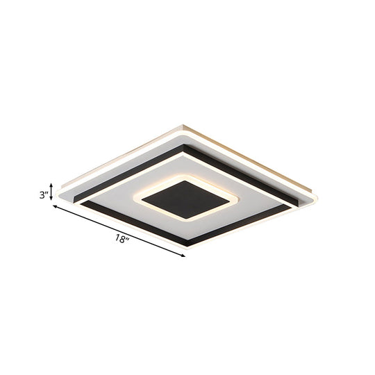 18"/21.5"/35.5" Wide LED Flush Mount Light - Black Square/Rectangular Fixture for Living Room, with Acrylic Shade - Warm/White Light