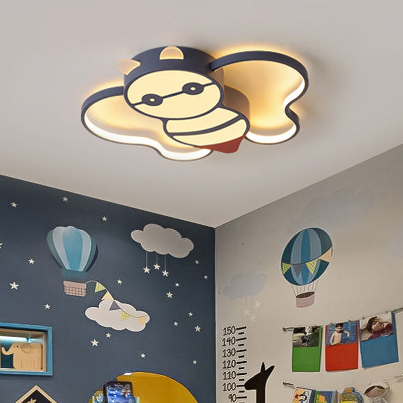 Kids Bee Design LED Ceiling Lamp - Blue Flush Mount Lighting for Children's Room - Acrylic, Warm/White Light - 15"/20.5" Width