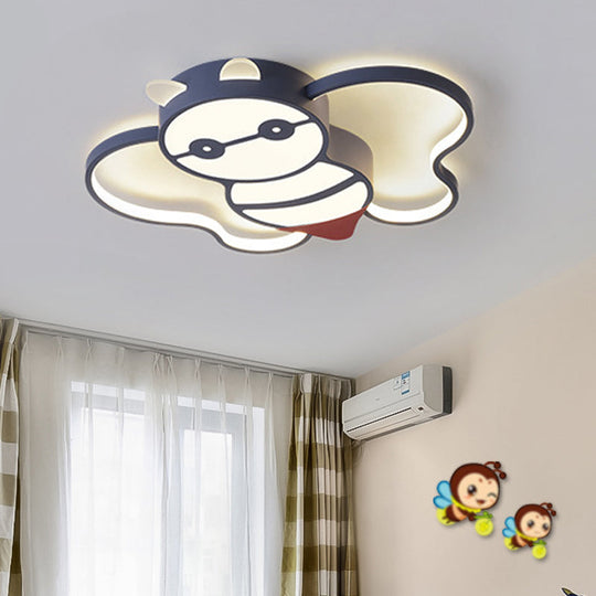 Kids Bee Design LED Ceiling Lamp - Blue Flush Mount Lighting for Children's Room - Acrylic, Warm/White Light - 15"/20.5" Width