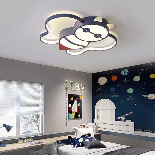 Kids Bee Design LED Ceiling Lamp - Blue Flush Mount Lighting for Children's Room - Acrylic, Warm/White Light - 15"/20.5" Width