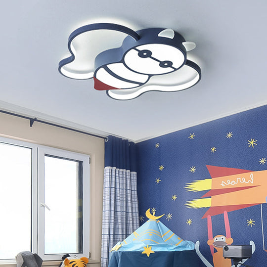 Kids Bee Design LED Ceiling Lamp - Blue Flush Mount Lighting for Children's Room - Acrylic, Warm/White Light - 15"/20.5" Width