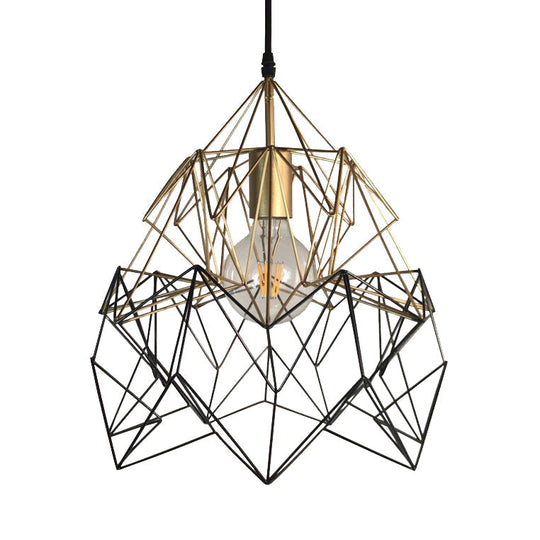 Geometric Cage Pendant Light In Black And Gold - Traditional Metal Fixture