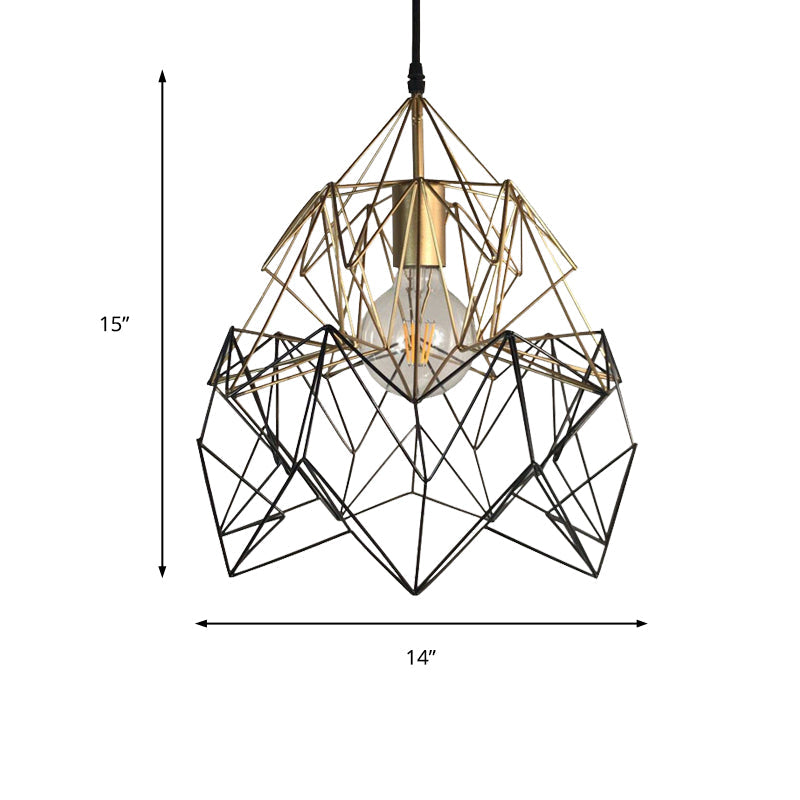 Geometric Cage Pendant Light In Black And Gold - Traditional Metal Fixture