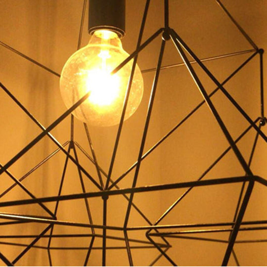 Geometric Cage Pendant Light In Black And Gold - Traditional Metal Fixture