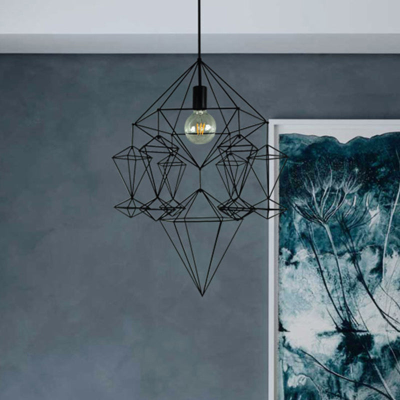 Black Diamond Pendant Ceiling Light Fixture - Classical Metal 1-Light For Living Room