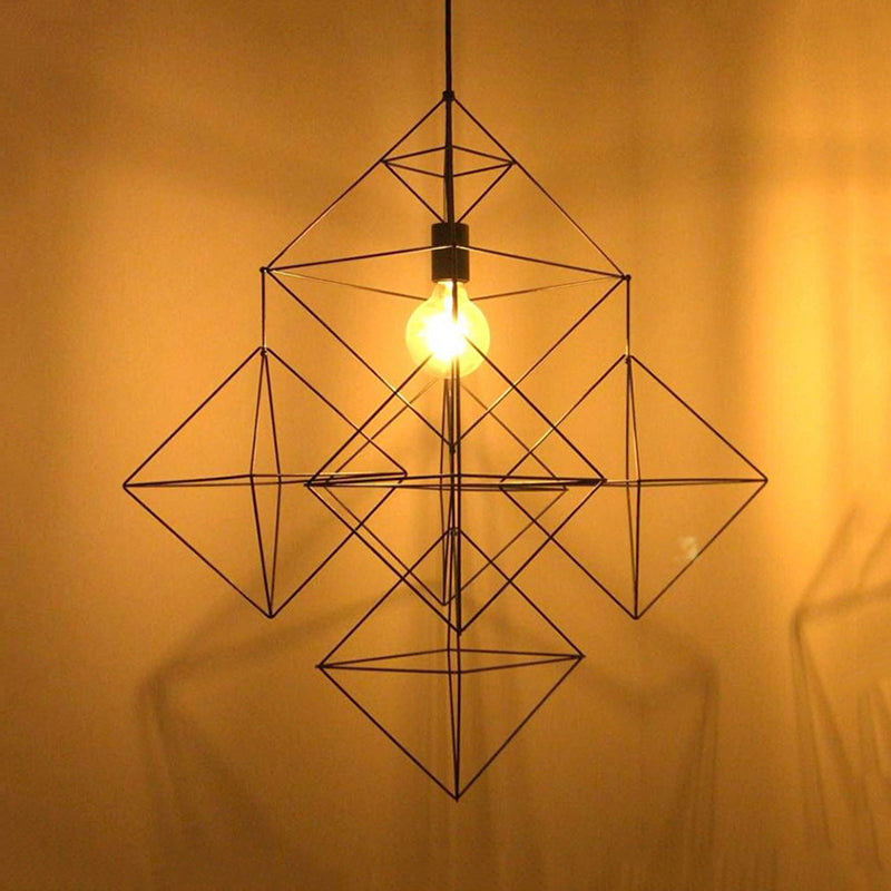 Geometric Black Pendant Light - Classic Metal Hanging Lamp For Dining Room