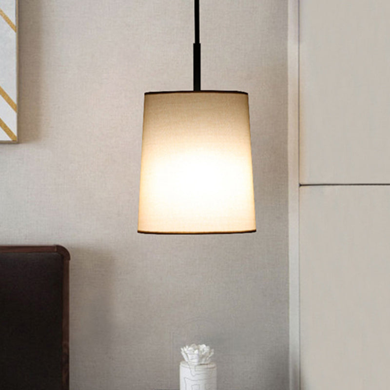 Classic White Fabric Cylinder Led Pendant Light - Bedroom Hanging Lamp