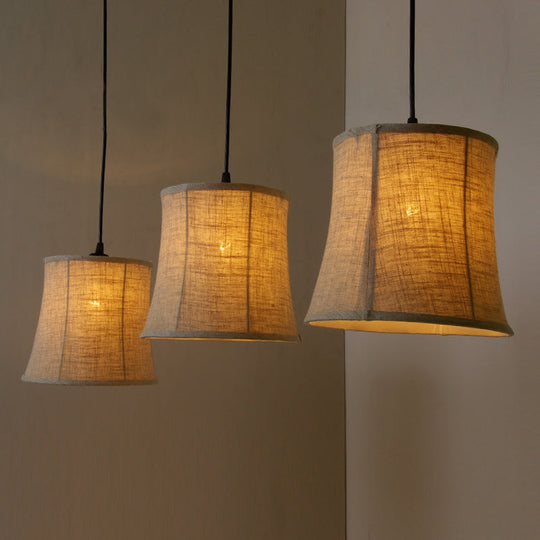 Classic 3-Light Drum Cluster Pendant With Flaxen Fabric And Round/Linear Canopy