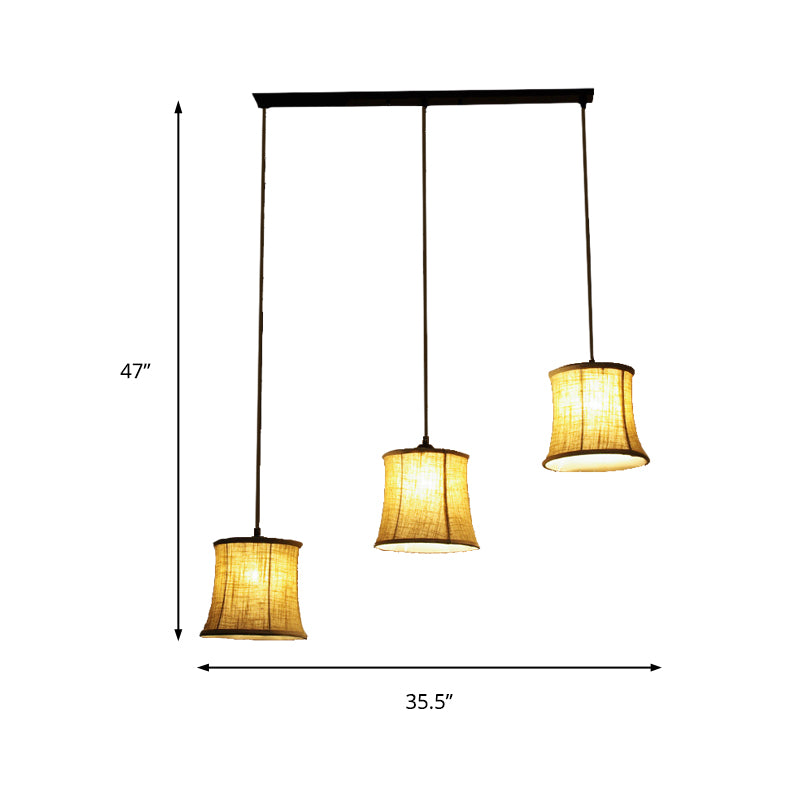 Classic 3-Light Drum Cluster Pendant With Flaxen Fabric And Round/Linear Canopy