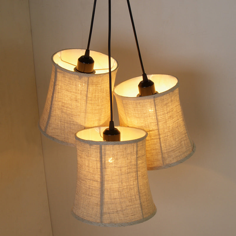 Classic 3-Light Drum Cluster Pendant With Flaxen Fabric And Round/Linear Canopy