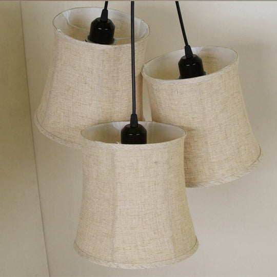 Classic 3-Light Drum Cluster Pendant With Flaxen Fabric And Round/Linear Canopy