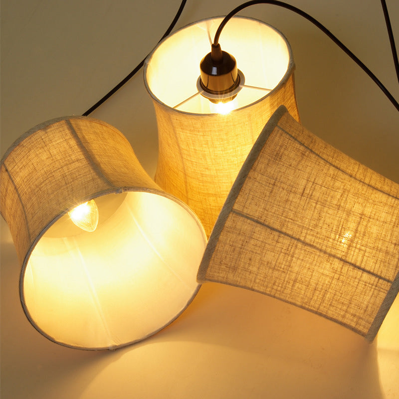 Classic 3-Light Drum Cluster Pendant With Flaxen Fabric And Round/Linear Canopy