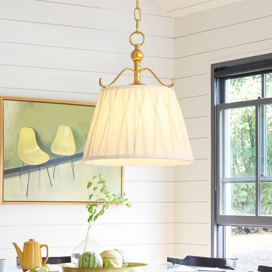 White Fabric Pendant Lamp: Classic Chandelier For Dining Room 1 Light 11/15 Wide