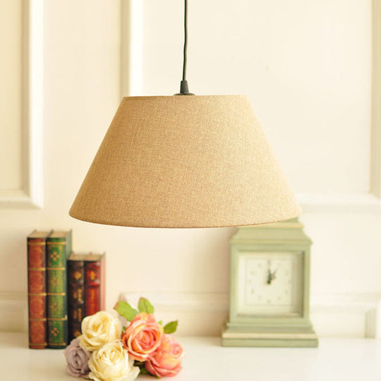 Classical Cone Pendant Lamp - 1-Light Fabric Hanging Fixture In White/Coffee/Rose Red For Living