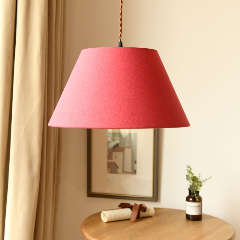 Classical Cone Pendant Lamp - 1-Light Fabric Hanging Fixture In White/Coffee/Rose Red For Living