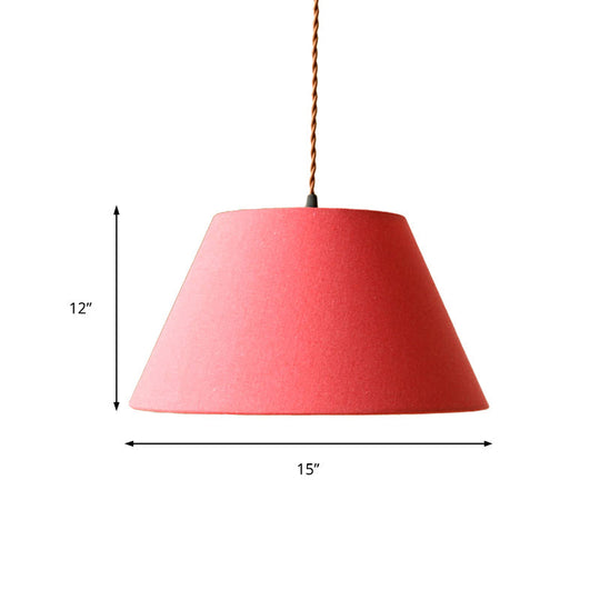 Classical Cone Pendant Lamp - 1-Light Fabric Hanging Fixture In White/Coffee/Rose Red For Living