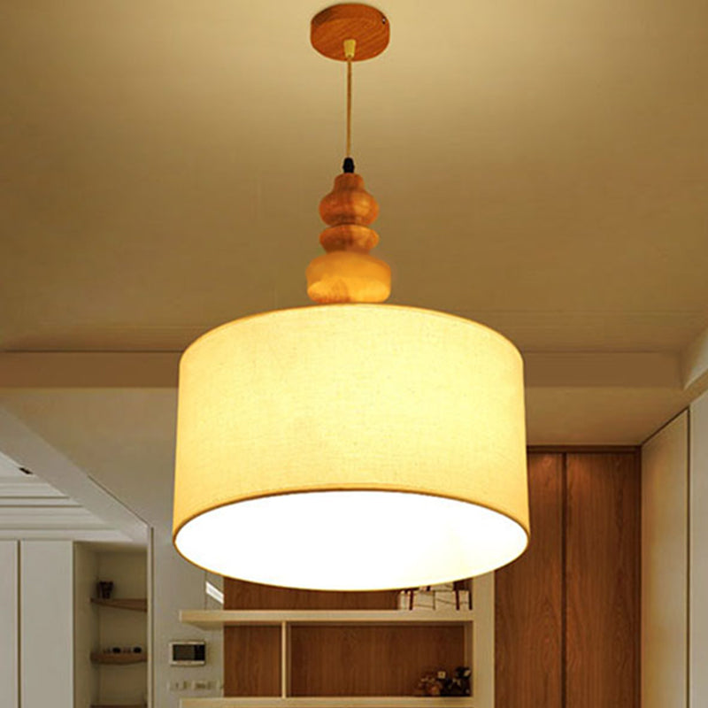 Classic Drum White Fabric Pendant Light For Restaurants - 16 Wide