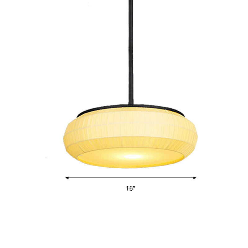 Classic White Hanging Ceiling Light With Round Fabric Shade - 1 Pendant For Living Room 16/19.5 Wide