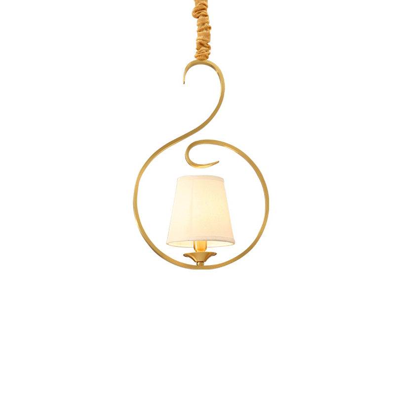 Golden Fabric Pendant Ceiling Light | Classic Cone Hanging Lamp For Living Room