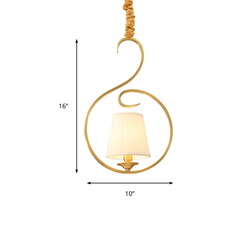 Golden Fabric Pendant Ceiling Light | Classic Cone Hanging Lamp For Living Room