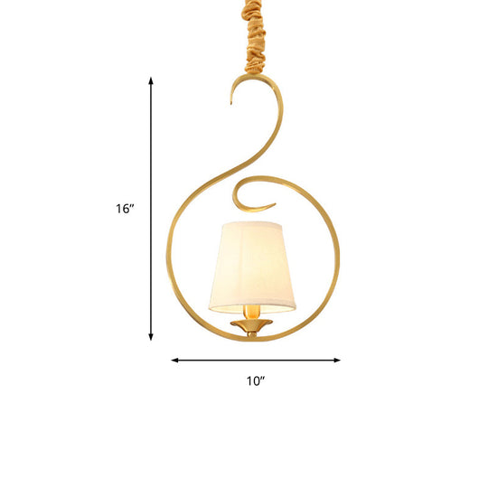 Golden Fabric Pendant Ceiling Light | Classic Cone Hanging Lamp For Living Room