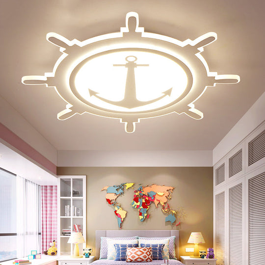 Rudder Shaped LED Flush Ceiling Light for Kindergarten - Simple & Stylish White Acrylic Flush Mount Fixture