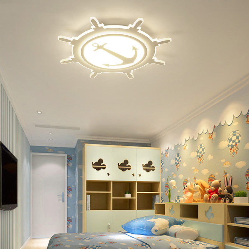 Rudder Shaped LED Flush Ceiling Light for Kindergarten - Simple & Stylish White Acrylic Flush Mount Fixture