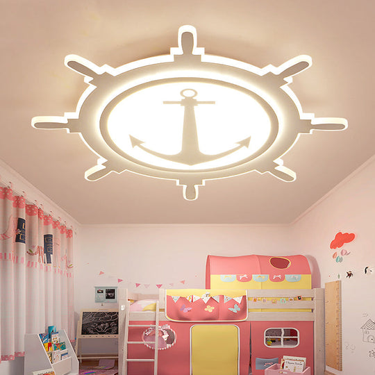 Rudder Shaped LED Flush Ceiling Light for Kindergarten - Simple & Stylish White Acrylic Flush Mount Fixture