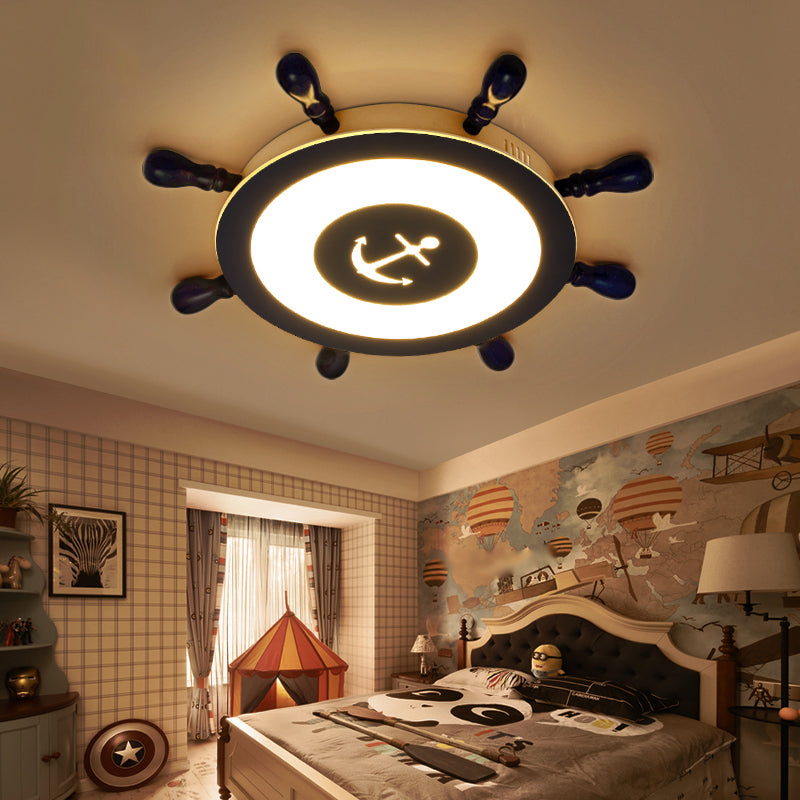 Contemporary Blue LED Flush Ceiling Light for Child's Room - Resin Rudder Design