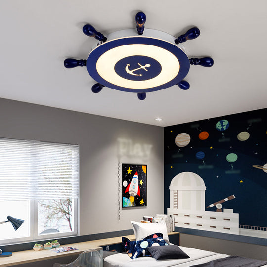 Contemporary Blue LED Flush Ceiling Light for Child's Room - Resin Rudder Design