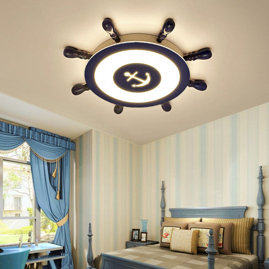 Contemporary Blue LED Flush Ceiling Light for Child's Room - Resin Rudder Design