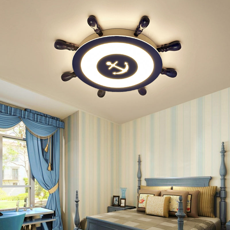 Contemporary Blue Led Flush Ceiling Light For Childs Room - Resin Rudder Design