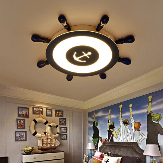 Contemporary Blue LED Flush Ceiling Light for Child's Room - Resin Rudder Design