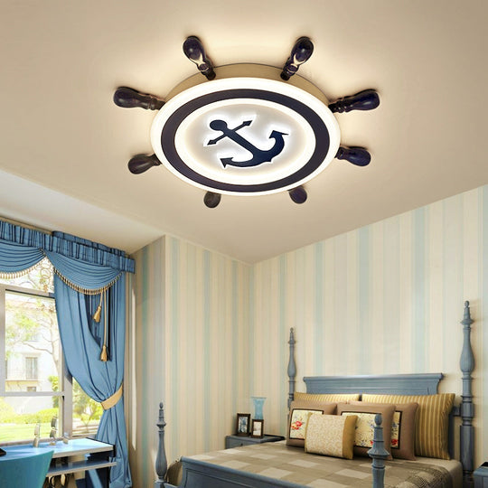 Cartoon Blue LED Nursery Flush Mount: Rudder Wooden Flush Mount Lighting Fixture