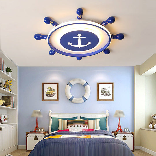 Blue LED Rudder Flush Mount Ceiling Light for Kids' Room with Minimalist Metal Design