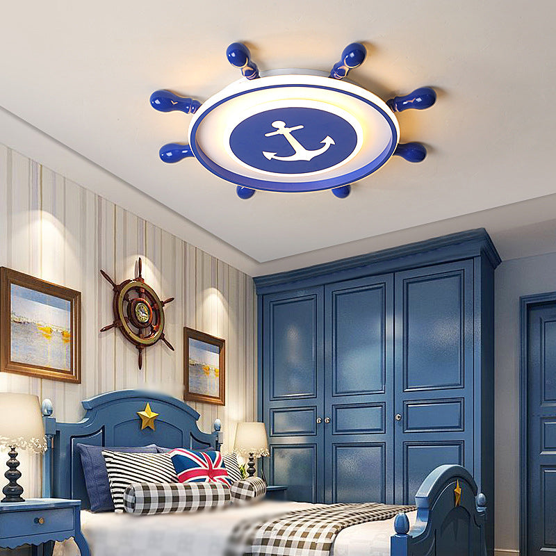 Blue LED Rudder Flush Mount Ceiling Light for Kids' Room with Minimalist Metal Design