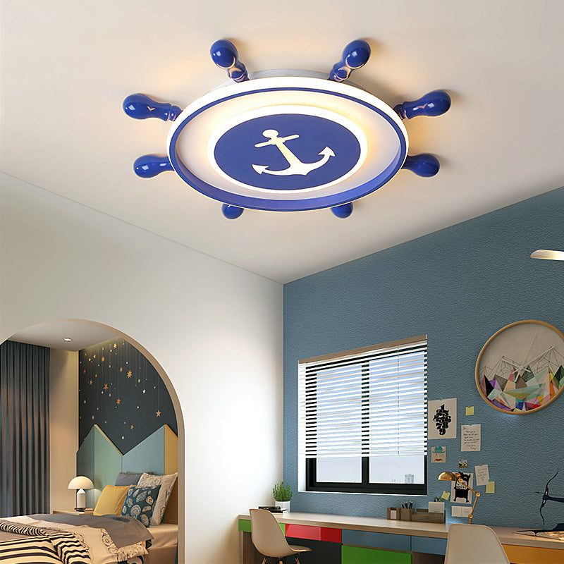 Blue LED Rudder Flush Mount Ceiling Light for Kids' Room with Minimalist Metal Design