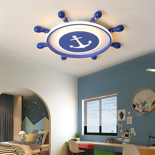 Blue LED Rudder Flush Mount Ceiling Light for Kids' Room with Minimalist Metal Design