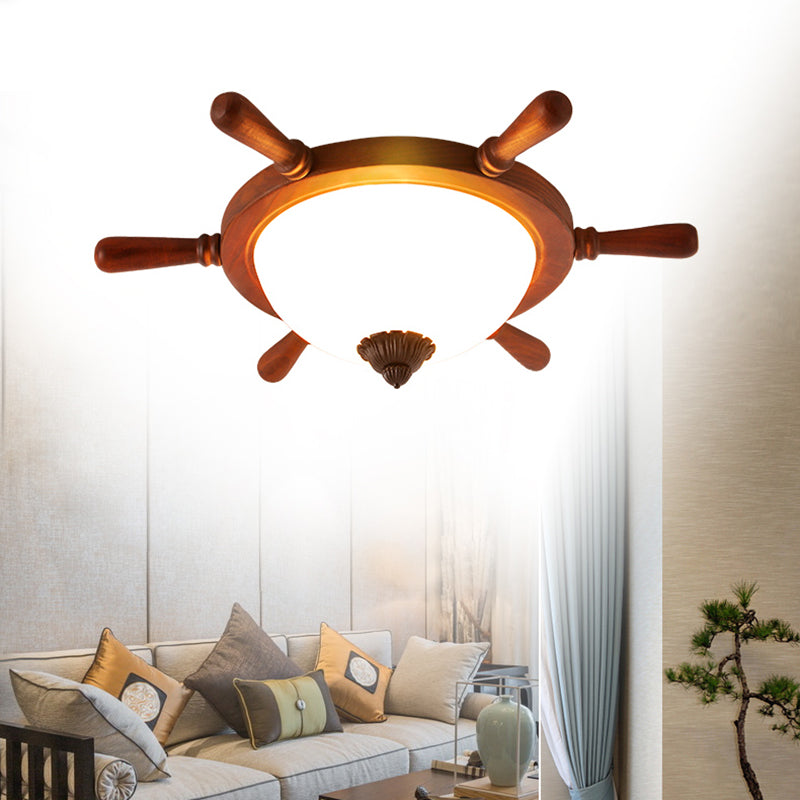 Kids Wooden LED Flush Ceiling Light - Rudder-shaped Design for Kindergarten