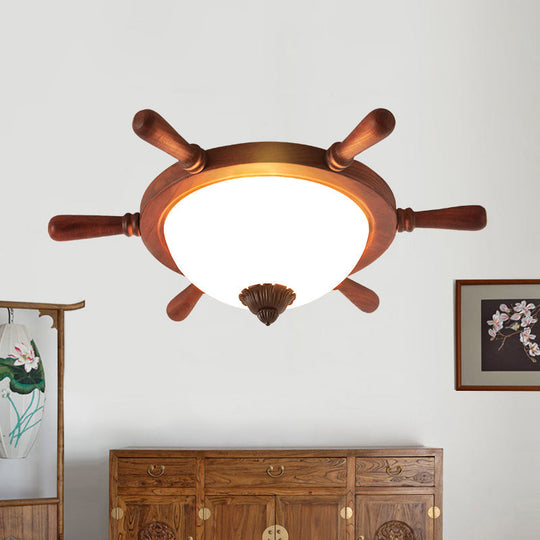 Kids Wooden LED Flush Ceiling Light - Rudder-shaped Design for Kindergarten