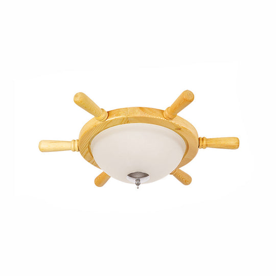 Kids Wooden LED Flush Ceiling Light - Rudder-shaped Design for Kindergarten