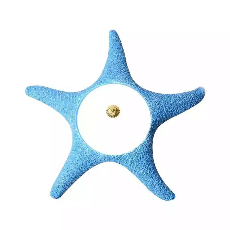 Starfish Kindergarten Led Flush Mount: Resin Ceiling Lighting With Blue Dome Glass Shade