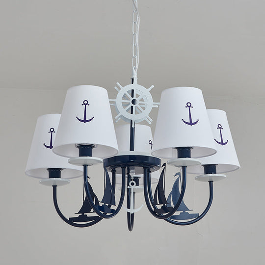 Tapered Chandelier Pendant Light Minimalist White Fabric Hanging For Kindergarten With Anchor