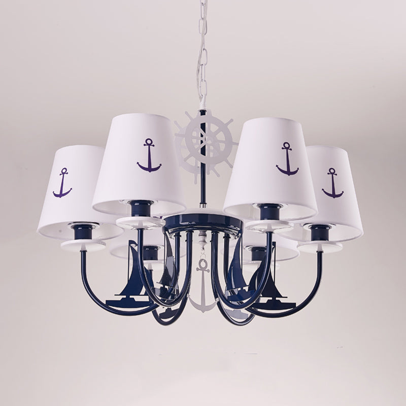 Tapered Chandelier Pendant Light Minimalist White Fabric Hanging For Kindergarten With Anchor